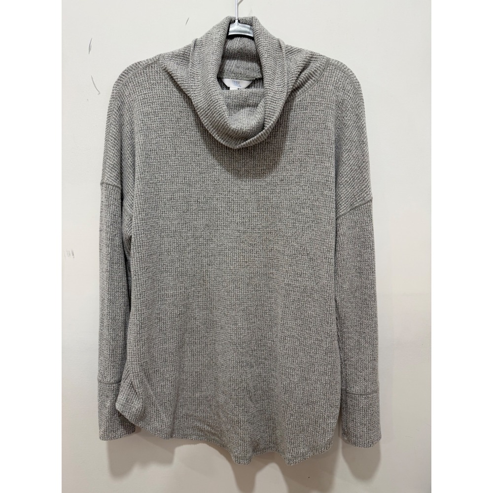 Time and Tru Womens Gray Waffle Knit Cowl Neck Sweater Large 12-14 Pullover